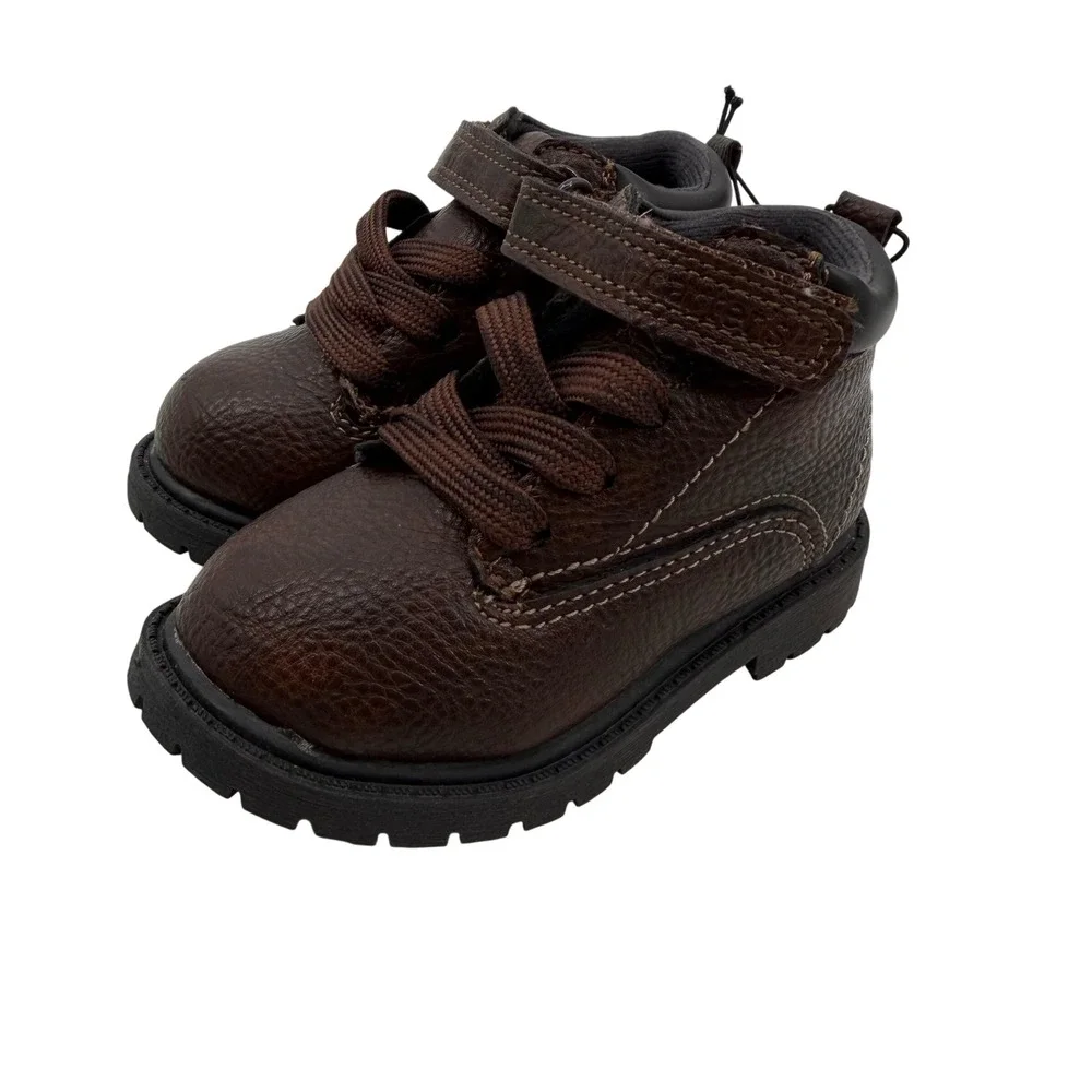 Carter's Boots Baby Toddler Boys Size 5 Brown Faux Leather Hook Loop